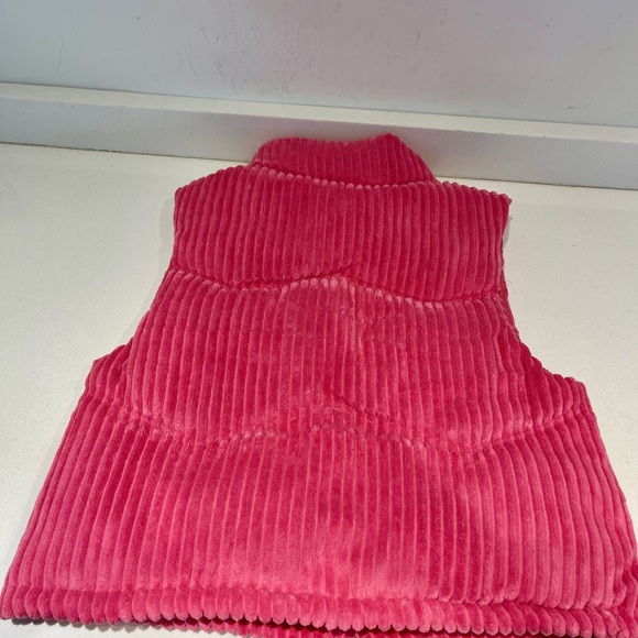 New In Pink bubblegum wide whale velvet corduroy quilted vest pockets size Large - Picture 3 of 5